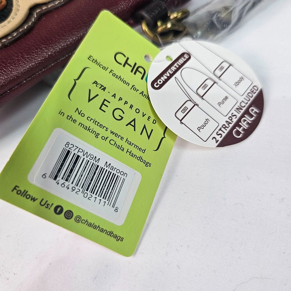 Chala Paw Print Crossbody Phone Bag Maroon NWT Vegan Dog Lover Purse - Picture 9 of 12